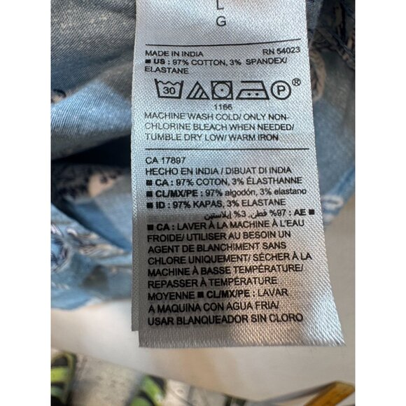 Old Navy Men's The Classic Shirt Slim Fit Palm Hawaiian Button Down Size L Blue - Picture 4 of 11